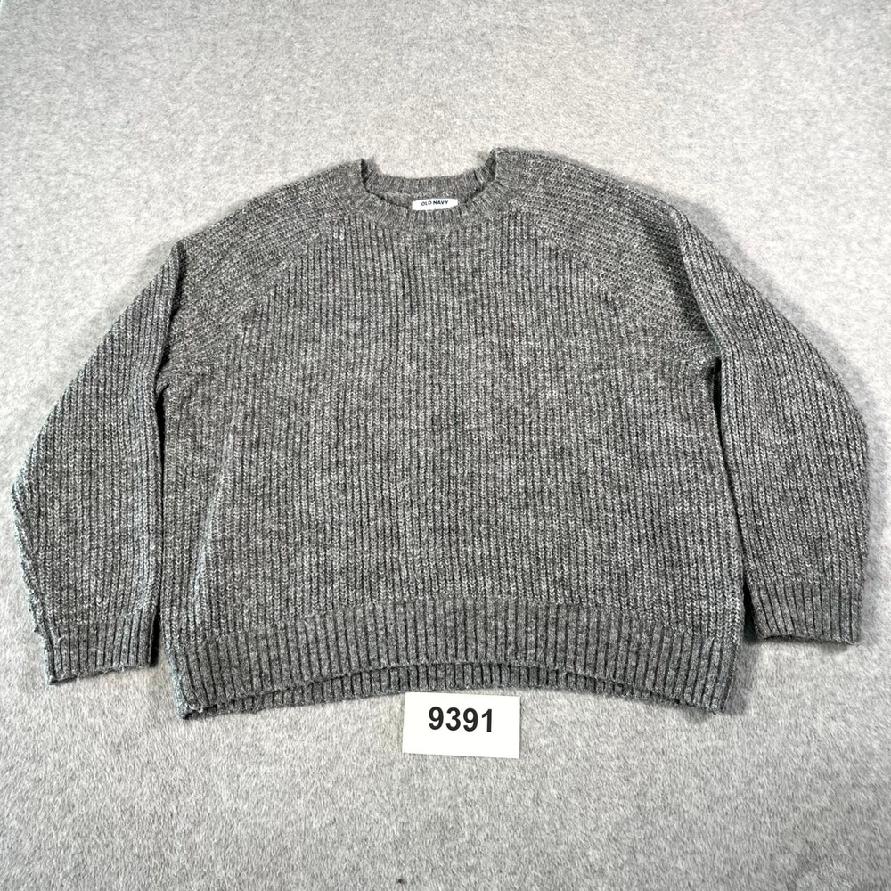 Old Navy Fisherman Sweater Womens Medium Gray Tight Knit Ribbed Raglan Sleeve